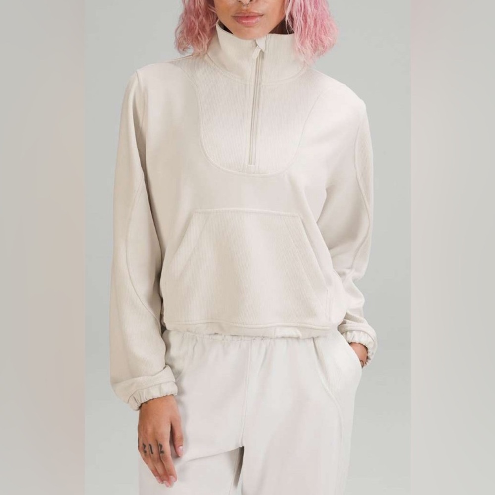 NWOT Lululemon Brushed Softstreme Ribbed Half Zip White Opal